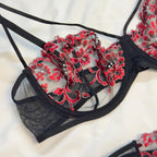 Black Embroidered Net Bra Set