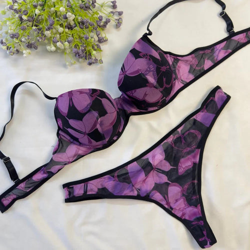 Floral Cute Print Single Padded Bra Set