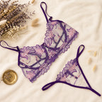 Purple Embroidered Net Bra Set