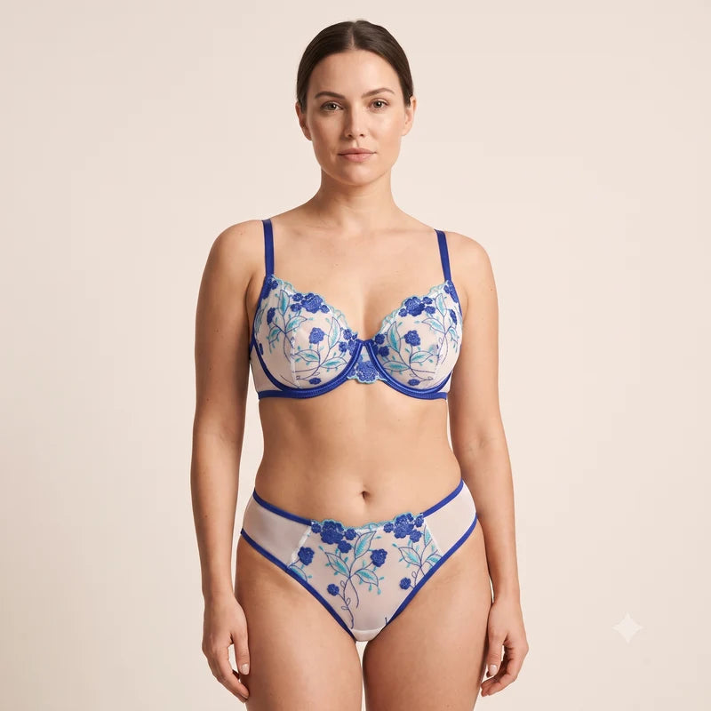 Embroidered Single Padded Wired Bra Set
